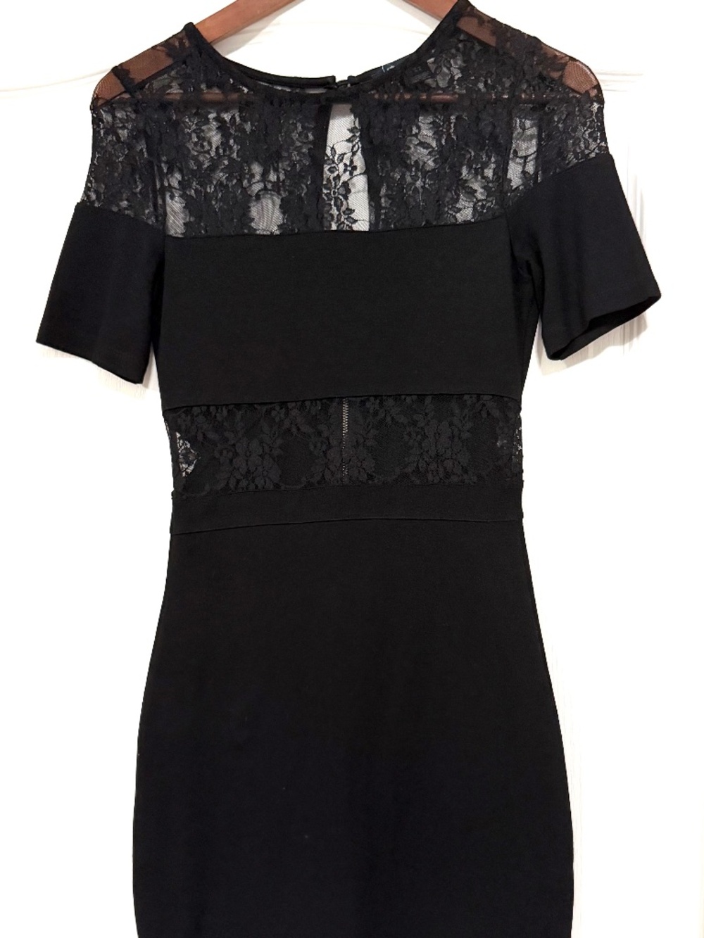 French Connection Black Lace Inset Sheath Cocktail Dress Size 4
